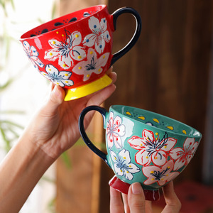 Dessiné à la main Relief céramique luxe écologique cadeaux d'affaires tasse haute valeur esthétique grande capacité personnalisable tasse de lait d'avoine - Product Image 3