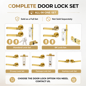 KOPPALIVE Set <span class=keywords><strong>Maniglia</strong></span> per Porta in Ottone Massiccio Moderno e Lussuoso, Finitura Oro Satinato o Nero, <span class=keywords><strong>Serratura</strong></span> Privacy per Porte Interne - Product Image 3