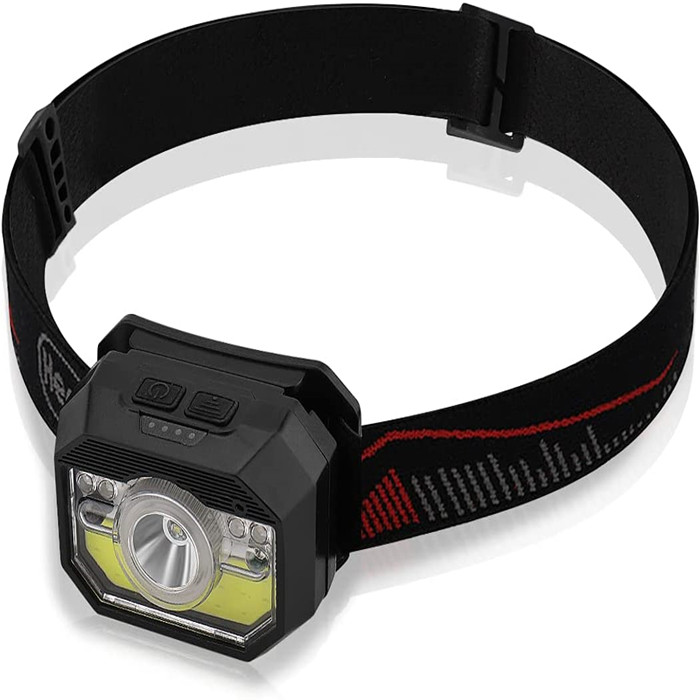 IPX6 Waterproof Rubberized COB Bulb USB Rechargeable Motion Sensor LED Headlamp with Red Light