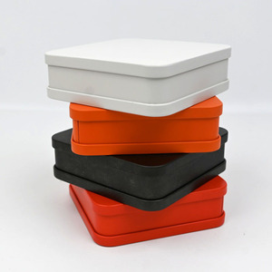 Custom Low Rounded Square Matte Orange Metal Tin <b>Box</b>, Food Grade Plain <b>Empty</b> Tin For Cookie Candy <b>Gift</b> Set Storage Packing - Product Image 1