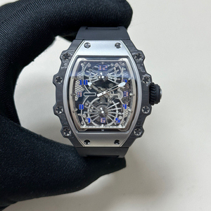 Montre mécanique squelette tourbillon pour homme RM21-01, montre sport en fibre de carbone de forme tonneau - Product Image 1