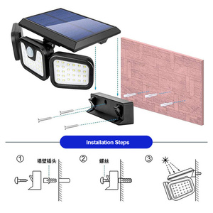 Lámpara Solar de Pared Giratoria de 3 Cabezas, 74 LED, IP65, Sensor de Movimiento PIR, Lámpara de Seguridad, Iluminación para Jardín Exterior, Patio, Camino, Decoración - Product Image 6