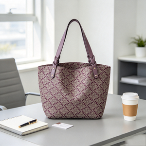 Retro Diamond Pattern Women <b>Tote</b> <b>Bag</b> Braided PU Handle <b>Large</b> Capacity Shoulder Handbag For Office <b>Work</b> - Product Image 2