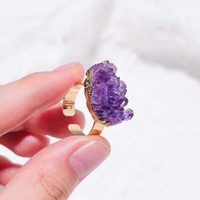Bague en pierre d'améthyste brute brésilienne naturelle en gros Cristal d'améthyste réglable