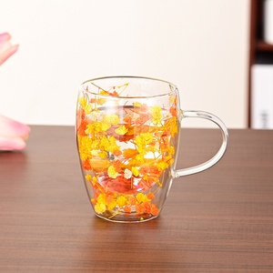 Thiết kế hiện đại New cao thủy tinh borosilicate cup với hoa khô Xử lý cách điện hai lớp đồ uống uống uống Cup cho các bên - Product Image 2