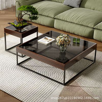 Table basse Richwell DT-A022 de style nordique Wabi-sabi, cadre en bois, design moderne minimaliste, pour salon, en verre trempé