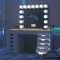 Mobilier de chambre à coucher moderne Commode de maquillage à lumière LED Table de toilette de bureau transparente à 13 tiroirs avec station de charge