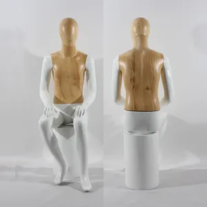 Thời Trang Đầu Trứng Hạt Gỗ Đầu Và Cơ Thể Nam Mannequin Ngồi Giả