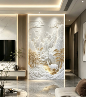 Sticker mural 3D style nordique, motif floral créatif à bordure dorée, facile à installer, papier peint autocollant pour entrée/hall