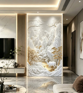 Nordic Style 3D Wall Art Sticker Creative Gold Edge Flower Mural Easy to Install Peel and Stick <strong>Wallpaper</strong> for <strong>Entryway</strong>/Hallway - Product Image 5