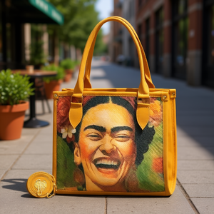 Sac de shopping en jute moyen pour femme Fana Flora, motif floral jaune, poignée supérieure, usage quotidien, compatible vegan - Product Image 2