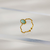 Bagues ouvertes tendance en aventurine verte, ajustables, plaquées or 18 carats, en acier inoxydable, forme ovale irrégulière, pierres naturelles, pour femmes