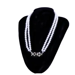 Fancy Greek XHO Soror Necklace Layered Polished Pearl Making Letter Chi Eta Phi Gold Plated Accessory Sorority Necklace