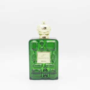 Bouteille en verre de revêtement de couleur verte 100ML bouteille en verre de parfum plaque en aluminium de logo personnalisé