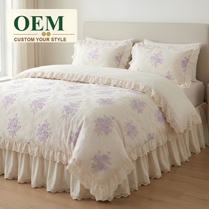 Custom <strong>Lavender</strong> French Lace Jacquard Duvet Cover Set 4 Piece Bed Skirt <strong>Bedding</strong> OEM - Product Image 1