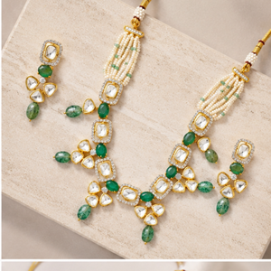 Juego de Collar de Perlas y Esmeraldas de Plata 925 de Lujo, Joyería Nupcial Tradicional con Diseño Floral para Mujer, Joyería de Boda - Product Image 5