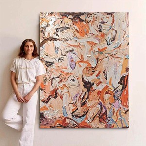 Pintura al Óleo Pintada a Mano, Colores Despertadores, Textura Abstracta Rectangular, Arte de Pared para Colgar en la Sala de Estar, Decoración de Fondo para Sofá - Product Image 1
