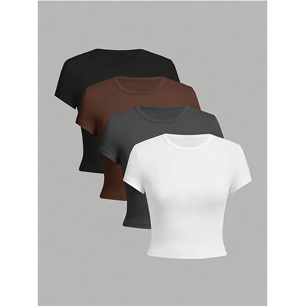 Women Slim Fit Short Sleeve T-Shirts Solid Color Crew Neck Stretchy Breathable Fabric Summer Sports Yoga Top