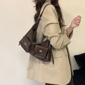 Sac bandoulière polyvalent en cuir PU pour femme, style rétro, nouvelle collection été-automne 2025, avec deux sangles - Product Image 5