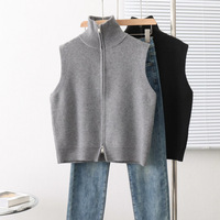 Meistverkaufte Damen Vintage Mock Neck Reißverschluss-Strickweste Preppy Old Money Ärmellose Strickjacke