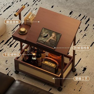 Side <b>table</b>, coffee <b>table</b>, movable sofa, side cabinet, <b>small</b> apartment <b>folding</b> trolley, living room shelf, solid wood vintage - Product Image 2