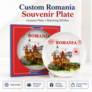 Platos de Cerámica de Recuerdo de <span class=keywords><strong>Rumania</strong></span> con Diseño del <span class=keywords><strong>Castillo</strong></span> de Cluj-Napoca para Regalos Turísticos, Venta al Por Mayor de Fábrica Personalizada - Product Image 1