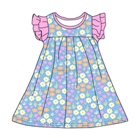 Robe d'été décontractée pour filles, personnalisable, col rond, volants, manches perlées, longueur genou, coupe trapèze, en soie de lait respirante