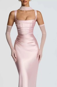 Abito elegante Sexy aderente <span class=keywords><strong>da</strong></span> donna in raso di seta di alta qualità con scollo basso senza maniche senza schienale regolabile per occasioni formali - Product Image 2