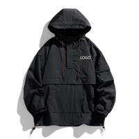 Haute qualité résistance à l'eau personnalisé 1/4 fermeture éclair Anorak veste couleur unie pull à capuche hommes veste en plein air coupe-vent
