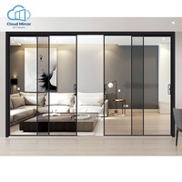 Portes pliantes intérieures modernes en aluminium noir ultra-minces multi-panneaux, résistantes à l'eau, avec verre entièrement transparent, pour appartement, villa, placard