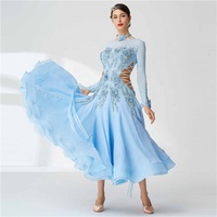 B-19602 bleu Ciel robe de bal valse moderne robe de danse Strass standard salle de bal vêtements de danse tango concurrence robe