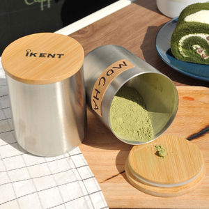 Cà phê đậu trà đường Matcha Canister thép không gỉ kín container nắp gỗ Matcha Canister - Product Image 1