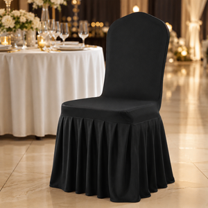 MOQ 100pcs Spandex <b>Chair</b> <b>Covers</b> with Pleated Skirt Custom Size <b>for</b> Bulk Event Wholesale Orders Supply - Product Image 1