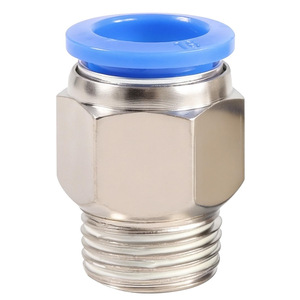 Connecteur rapide pneumatique PC8 02, fileté droit, en fer nickelé, filetage externe, pression 1Mpa, composants pneumatiques - Product Image 1