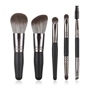 5 Piece <b>Mini</b> Face Makeup Brush Set Synthetic Hair Wood Handle Aluminum Ferrule Custom Logo Packaging Travel Cosmetic Brushes - Product Image 3