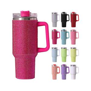 Nouvelle tasse isotherme à poignée de 40 oz, tasse de voiture en acier inoxydable 304, gobelet isotherme sous vide avec couvercle et paille, flacon - Product Image 1