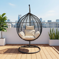 Fauteuil suspendu moderne en métal noir pour extérieur avec coussin à séchage rapide pour jardin, balcon et parc