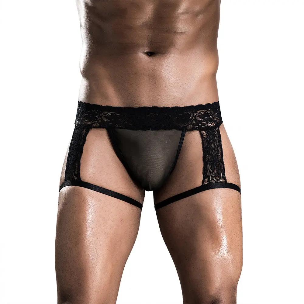 Men's Lace Gay sexy Erotic Hips Naked lingerie boxer Hot Black underwear Sexy Shorts Cuecas