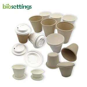 Taza de pulpa desechable biodegradables para café, taza de uso único, venta al por mayor