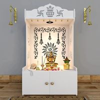 Temple en bois sculpté à la main, esthétique, pour la maison, Mandir de Pooja moderne, étagère à éclairage focal, personnalisable, installation DIY, grand modèle blanc