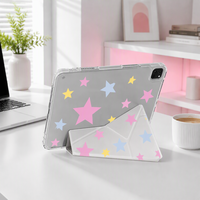 Étui pour tablette Y-Fold Trifold Support iPad Pastel Star Pattern Clear PC Back Flexible TPU Bumper 30 °   65 °   Support de Clavier avec Housse de Protection