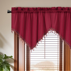 Rideaux de cuisine de petite taille à couleur unie, à fixer sur une tringle, avec une cantonnière <span class=keywords><strong>triangulaire</strong></span> à perles - Product Image 4