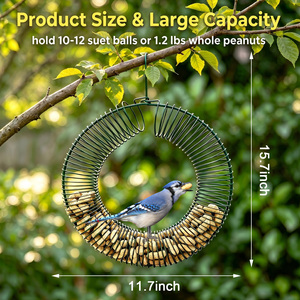 Coupe-vent imperméable anneau vert jardin treillis métallique suspendu couronne d'arachide suif mangeoire à <span class=keywords><strong>oiseaux</strong></span> avec construction en fer - Product Image 2