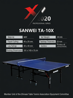 Table de tennis de table professionnelle SANWEI TA-10X, 25 mm MDF, norme ITTF, pliable, mobile, pour compétition en salle, club, école, gymnase