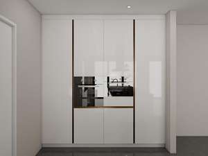 Armoires de cuisine modernes blanches, finition brillante, garniture dorée, design imperméable et dosseret - Product Image 3