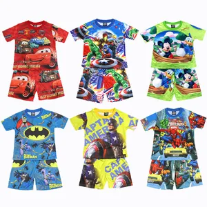 2023 kids pajamas Spiderman New Summer Short-Sleeved Clothes Cartoon Clothing Mickey Car Children's Shorts Casual 2-8Y