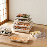 Plateau à sushi en papier kraft grande capacité, boîte à emporter jetable, emballage écologique compostable pour la restauration de fête