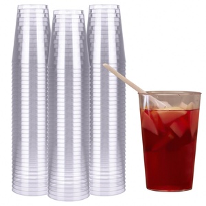 Disposable plastic cups custom logo printed clear 12, 14, 16oz PS transparent disposable plastic cup with lid