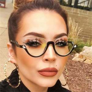 Gafas de Computadora para Mujer con Logotipo Personalizado, Decoración Vintage con Pedrería, Media Montura, Ojo de Gato, Anti Luz Azul - Product Image 1