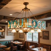 Grand lustre mosaïque personnalisé avec logo, lampe suspendue en verre teinté pour projet de rénovation de restaurant OEM/ODM